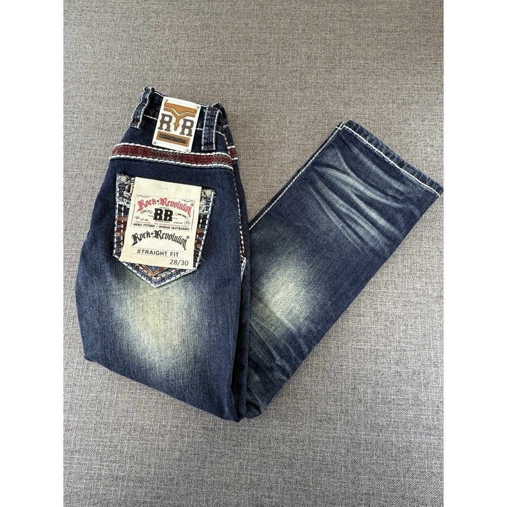 NWT Rock Revolution RR Straight Fit Jeans Men's 28x30 Dark Wash Denim
